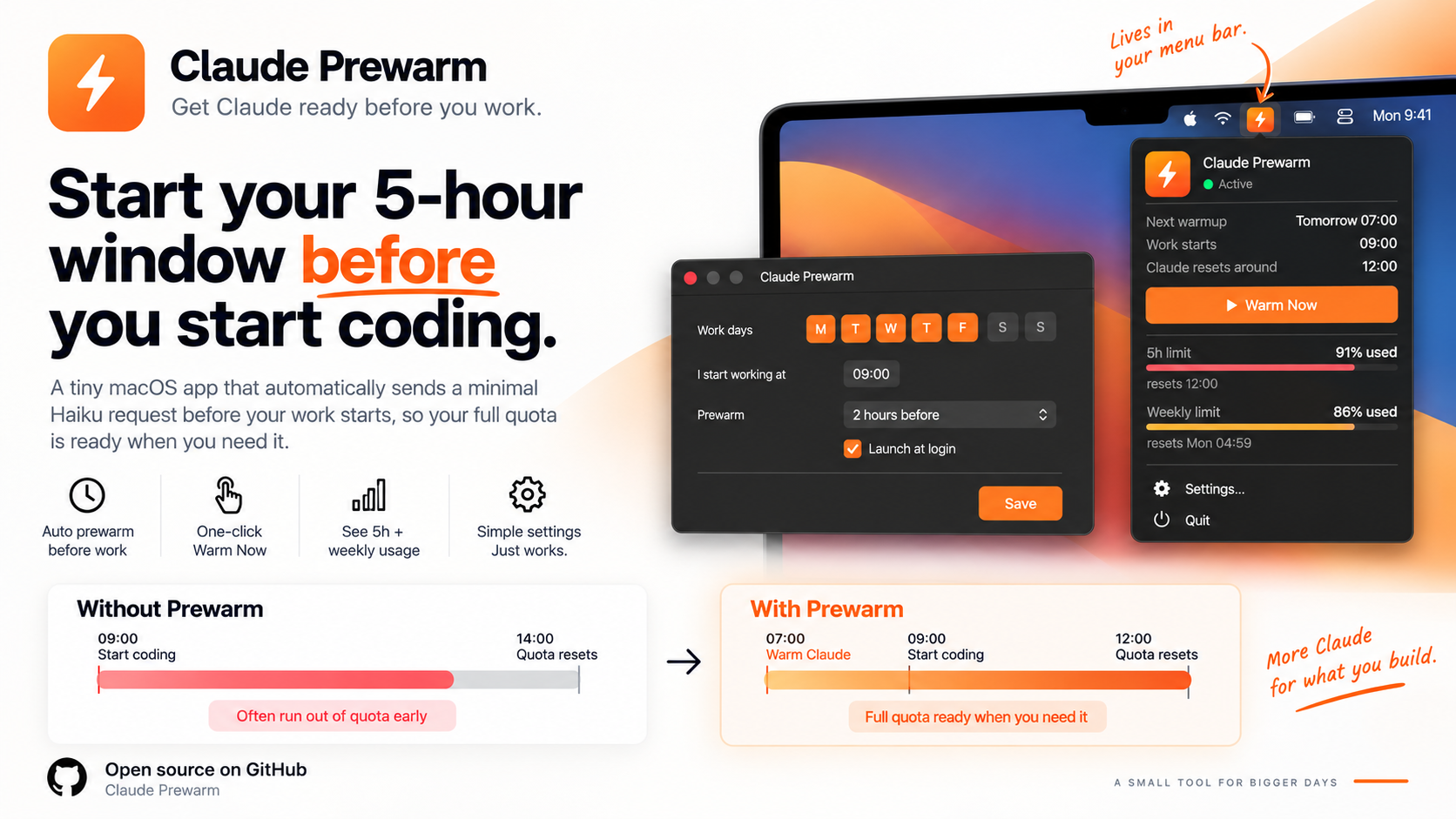 Claude Prewarm - macOS 選單列工具